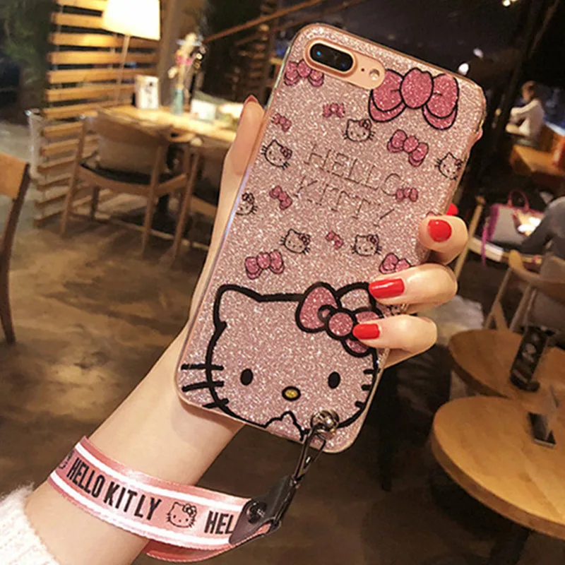 

P20 Pro P20 lite Cartoon Hello Kitty Phone Case for Huawei P20 P20Plus Hand Strap Neck Strap Hard Back Cover For Huawei P20 lite