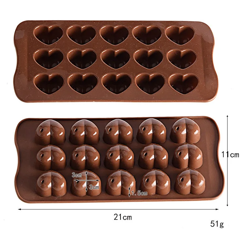 Silicone Chocolate Mold DIY Chocolate Candy Cake Baking Mold DIY Heart Mold Baking Cake Tools Candy Decoration 15-cell Love Silicone Chocolate Mold DIY Chocolate Candy Cake Baking Mold DIY Heart Mold Baking Cake Tools Candy Decoration 15-cell Love