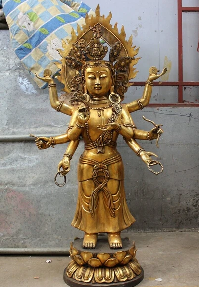 

004937 52" Tibet Bronze Gilt Buddhism Vajra 8 Hands Ushnishavijaya Buddha Pot Statue
