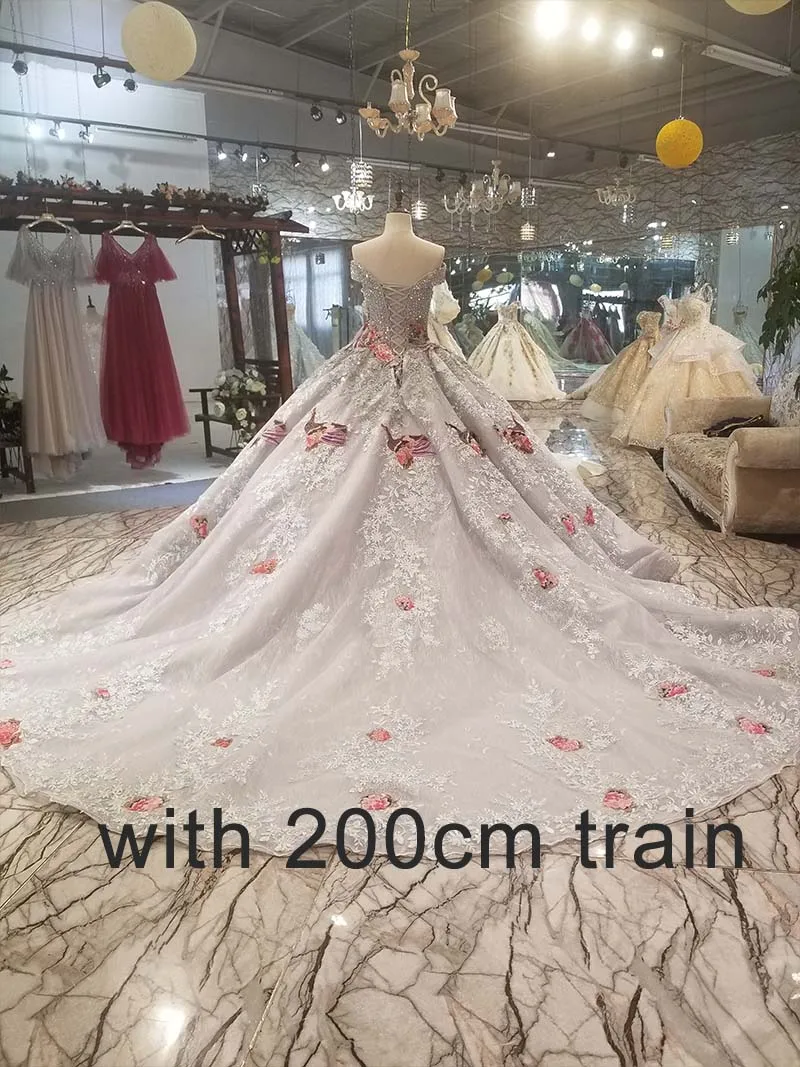 LS91289 роскошное бальное платье вечернее платье с цветной ручной работы цветы с плеча блестками платье партии с поездом как фотографии - Цвет: with 200cm train