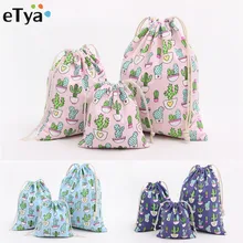 ETya унисекс кактус Печать холст шнурок сумки для женщин конфеты ювелирные изделия макияж косметички обувь Органайзер Сумка