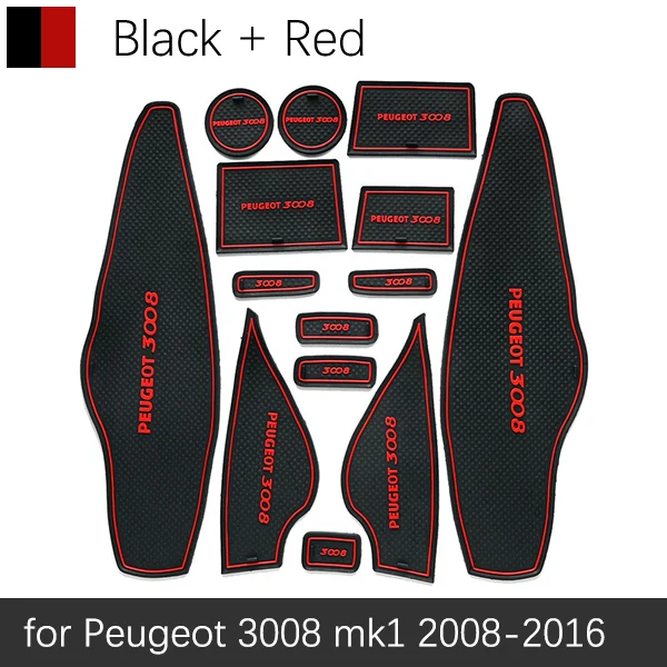 Anti-Slip Rubber Gate Slot Cup Mat for Peugeot 2008 3008 MK1 4008 5008 MK2 5008GT GT Accessories Stickers - Название цвета: Red 3008 08-16