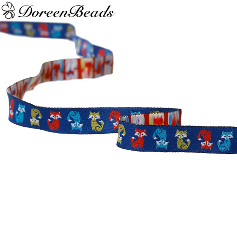 

DoreenBeadsPolyester Woven Jacquard Easter Ribbon Multicolor Fox Pattern EmbroideredForWedding DecorationDIY Gift Craft 1.8m 1PC