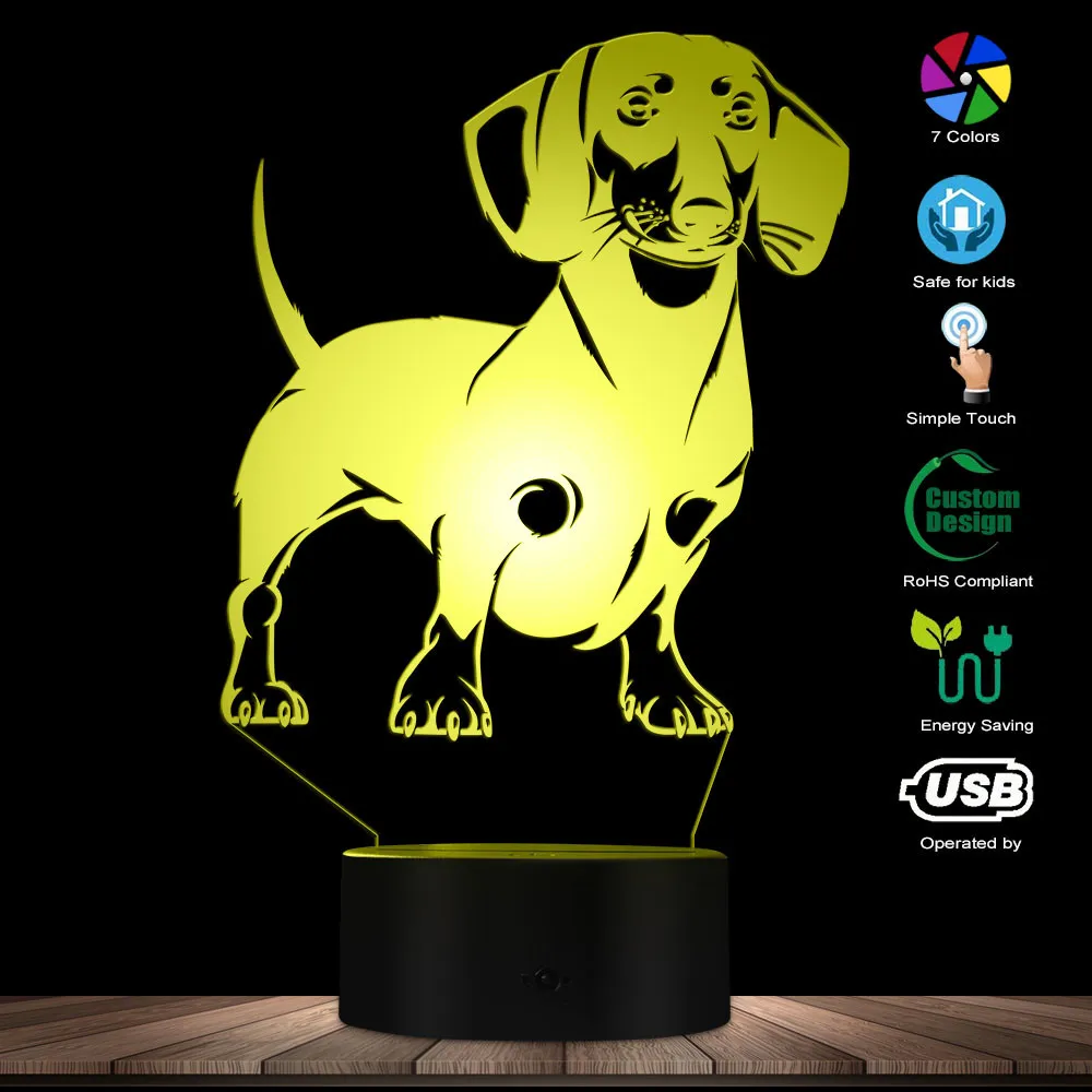 Светильник Dachshund Dog Breed 3D с оптической иллюзией лампа ручной работы для сосисок