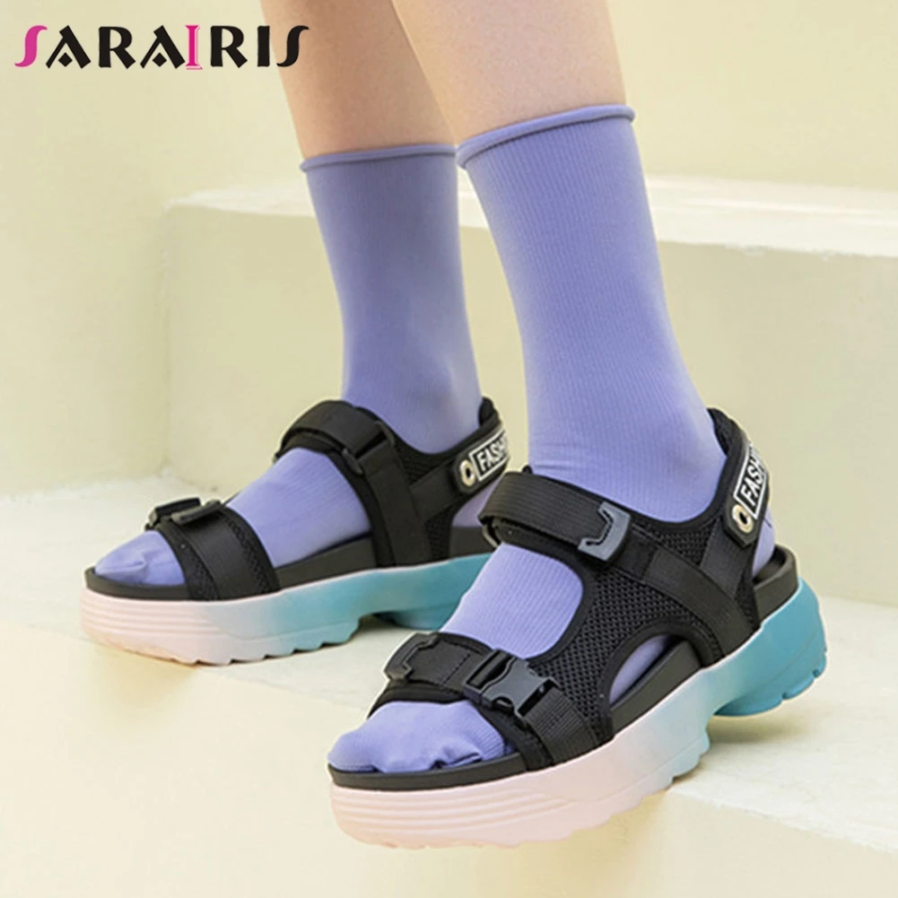 

SARAIRIS New Fashion Big Size 35-40 Flat Platform Mesh Sneakers Sandals Women Shoes Woman Casual Soft Summer Sandals 2019