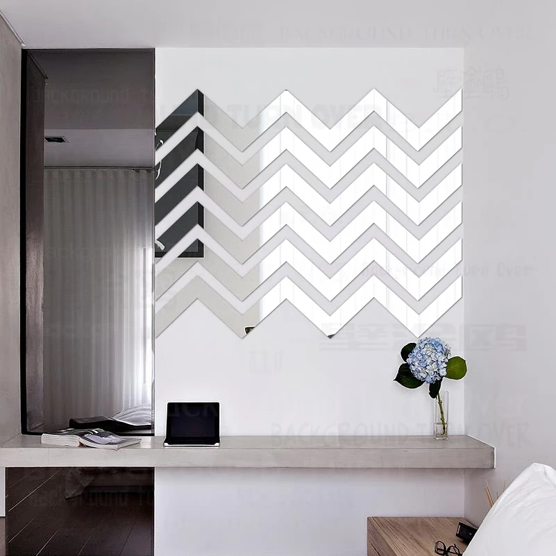 

9sets Mirror Wall Stickers Room Decoration Decor Bedroom House Sticker Decals Wave Stripe Geometry Simple Shape Tiles R185