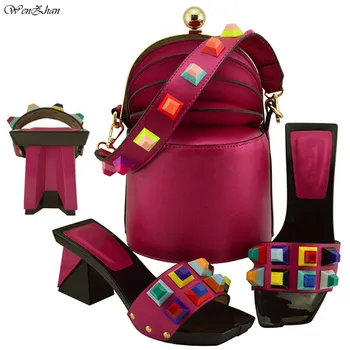 

New Arrival Italian Shoes With Matching Bag Set For Wedding Party Magenta Fashion Women Pumps 8CM Shoes And Bags Set B811-24