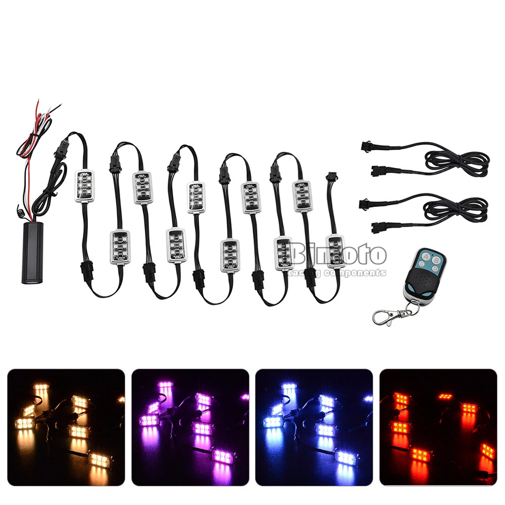 BJGLOBAL 50W 12V 10 PODS RGB Rock Lights 60 LED Wireless Remote Control Motorcycle Accent Neon