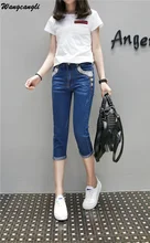Wangcangli New Brand Women Jeans Lace Pocket Skinny High Waist Plus Size Bleached Fashion Calf Length Pencil Pants