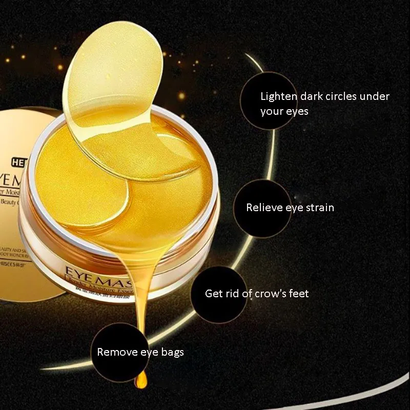 60 шт. Золотая кристаллическая коллагеновая маска для глаз патчи для глаз маска для ухода за лицом темные круги удаляющая гелевая маска для глаз Нестареющая