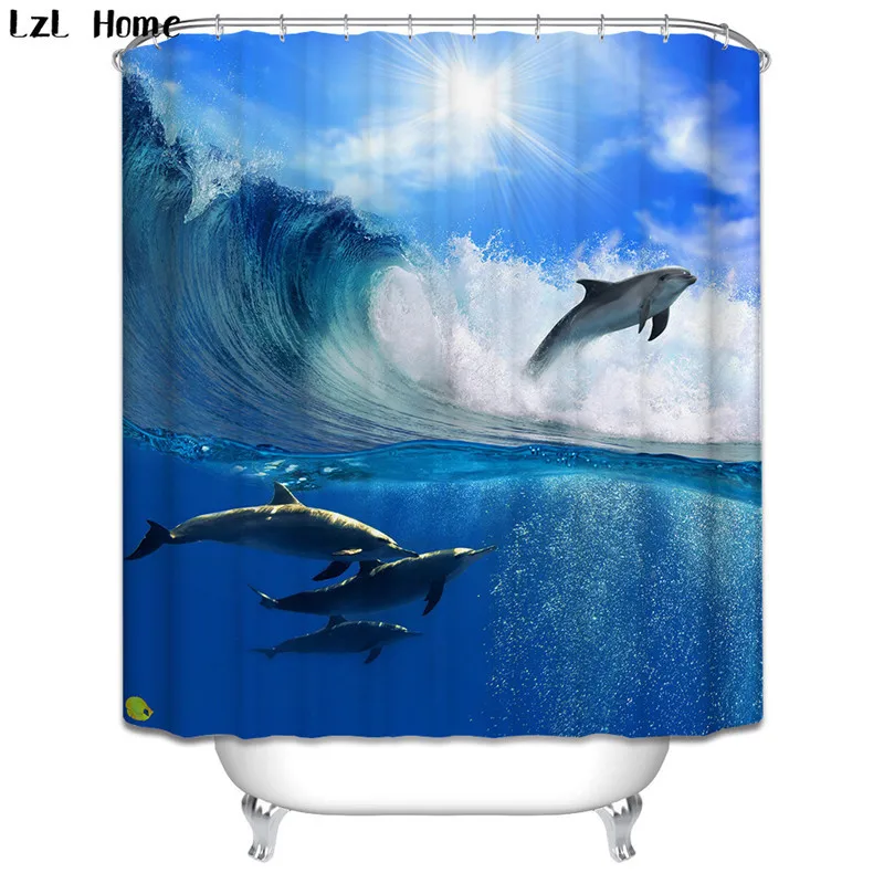 

Fashion Christmas Shower Curtain 3d Scenery Sea Modern Creative Dolphin Starfish Waterproof Fabric Bath Curtain For Bathroom