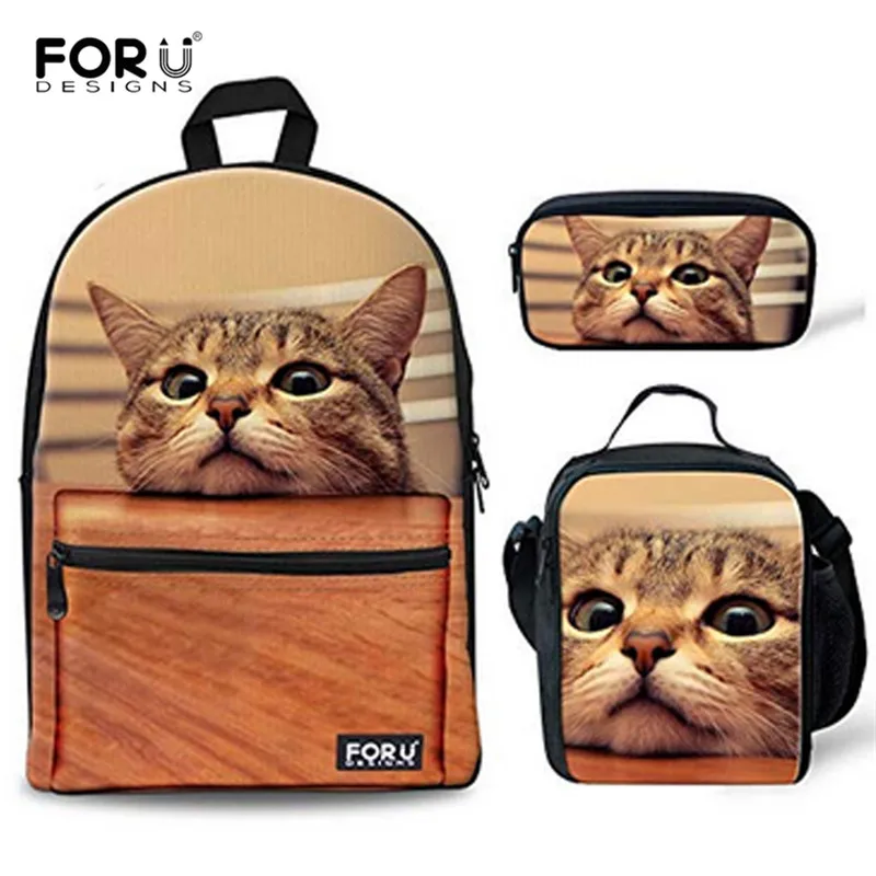 FORUDESIGNS/3 шт./компл. с милым принтом кота парусиновые школьные сумки для девочек