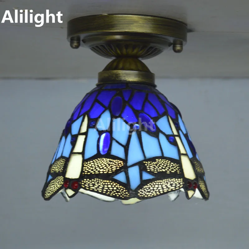 Потолок Тиффани Свет Абажур из витражного стекла страна Стрекоза гостиная освещение в помещении E27 домашний декор светильники