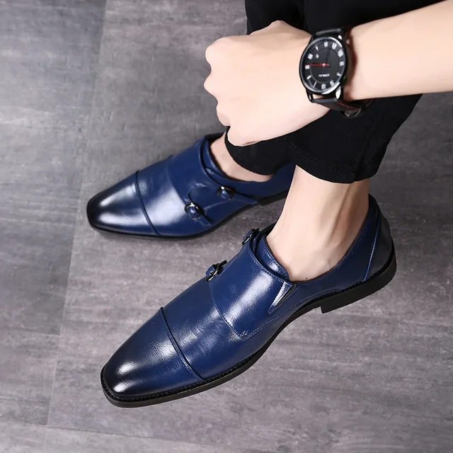 2018Leather Men Formal Shoes Belt Buckle Pointed Toe Weddings High ...
