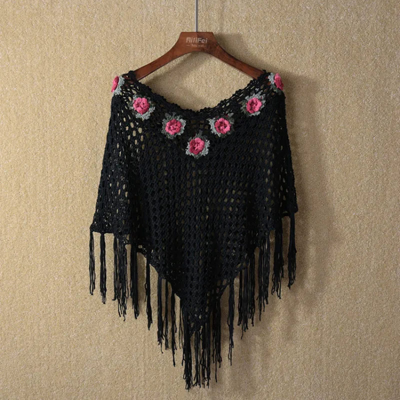 Женская накидка Высококачественная с крючком и цветами ажурная бахромой Новинка
