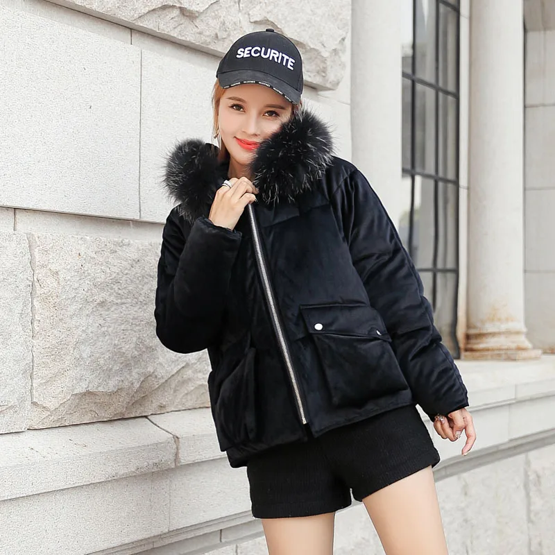 New Fashion Winter Jacket Women Velvet Hooded With Fur Female Coat Short Outwear Womens Parka Abrigos Mujer Invierno - Цвет: Black