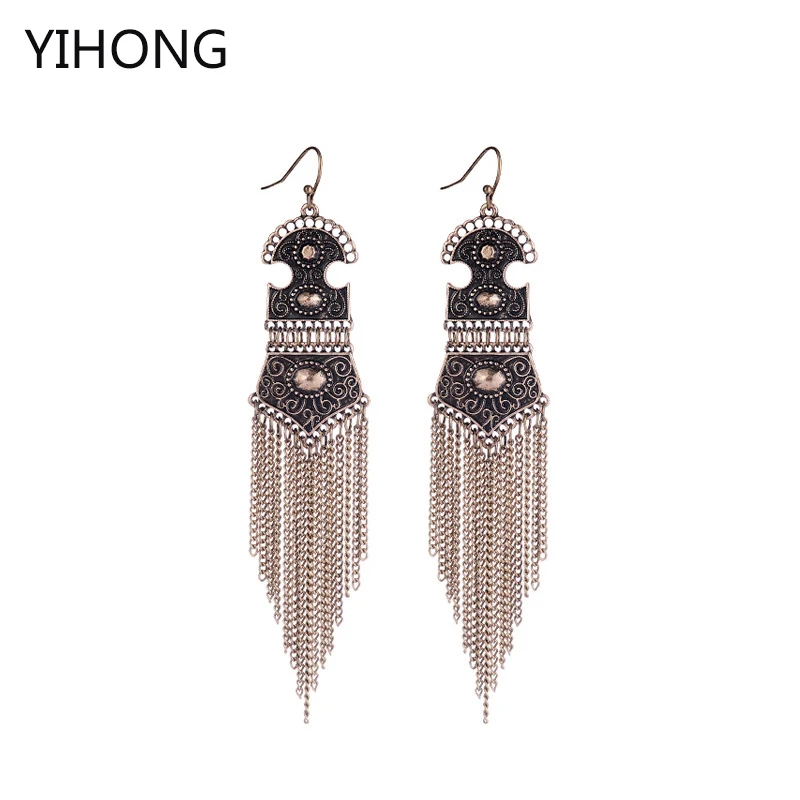 Винтаж древнее золото Серебряные серьги Boho Этническая вентилятор сплава кулон