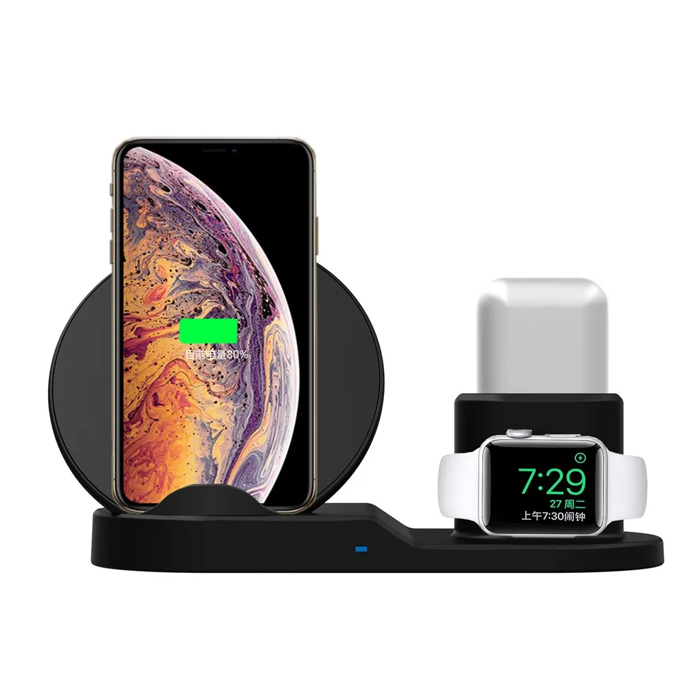 Qi Беспроводное зарядное устройство Быстрая зарядка для iPhone 8 X XS Max XR Apple Watch 4 3 2 Airpods 10 Вт Быстрая зарядка для samsung S9 S8 S7