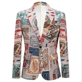 

European and American personality printing suit costumes male wedding host dress men's bar stage performance suit ! S-4XL