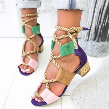 

Women's fashion Ankle Strap Ladies Lace Up High Heel Sandals Roman Style Sexy Shoes