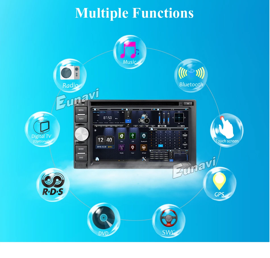 Top Eunavi Double 2 Din Car PC DVD player for universal with GPS Navigation MP3 Radio RDS Video country map Bluetooth Mp4 car sterto 1