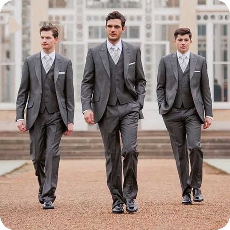 

Vintage Grey Men's Classic Wedding Suits Slim Fit Groom Tuxedo Groomsmen Suit Male Blazer 3Piece Costume Homme Terno Masculino