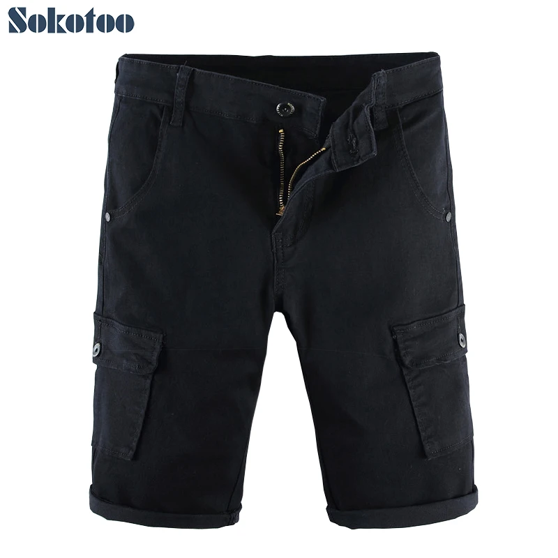 Sokotoo Для Мужчин's Повседневное карманов письма печатаются брюки-карго Шорты Повседневное до колен Черный army green бриджи для мужчин