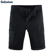 Sokotoo Для Мужчин's Повседневное карманов письма печатаются брюки-карго Шорты Повседневное до колен Черный army green бриджи для мужчин