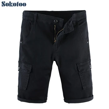 

Sokotoo Men's casual pockets letters printed cargo shorts Casual knee length black army green breeches for man