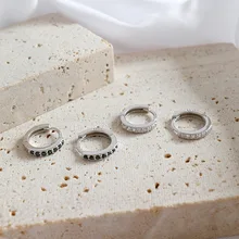 Серебро 925 пробы маленькие серьги-кольца для женщин букле d'oreille femme, белый черный Кристальные серьги ювелирные изделия orecchini