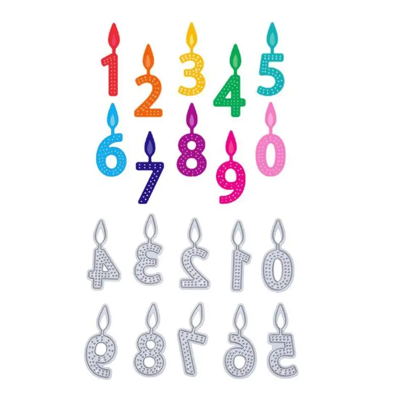 

Happy Birthday candle Number 0 ~ 9 Dies Metal Cutting Dies Stencil for DIY Scrapbooking album Embossing Craft Card Tool 145x50mm