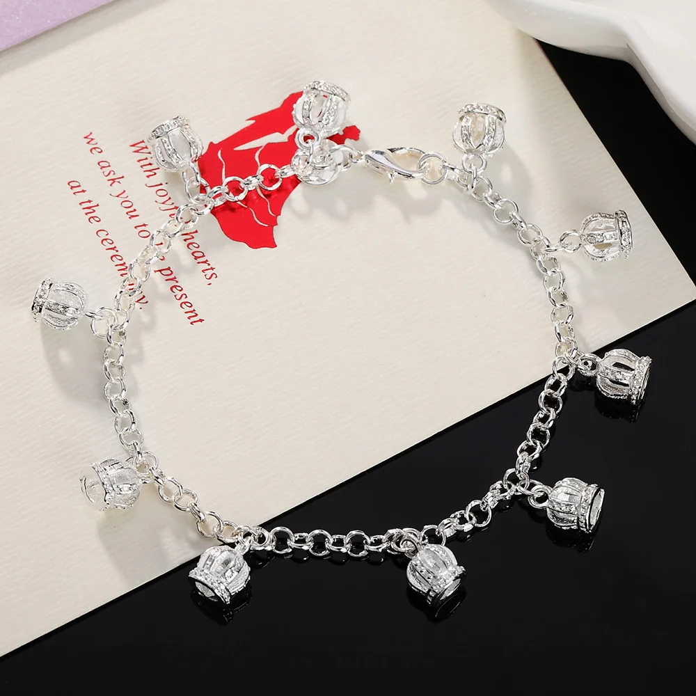 Женская Корона-подвеска, благородный красивый браслет серебряного цвета, милый модный женский браслет для свадьбы, ювелирные изделия JSHLH012