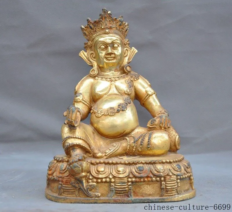

christmas 9" Tibet Buddhism bronze Gilt Yellow Jambhala Mammon wealth God Buddha statue halloween