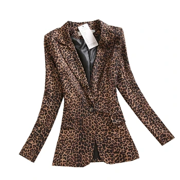 

Brieuces Women Blazer Leopard Print Suit Jacket Female One Button Outerwear casual Long Sleeve coat Plus Size 3Xl
