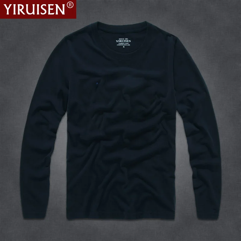 YiRuiSen брендовая мужская Однотонная футболка с длинным рукавом 2018 модная 100%