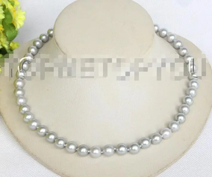 

Free Shipping>>new hot 17" luster 10mm peacock gray round pearls necklace 14K gold clasp E3688
