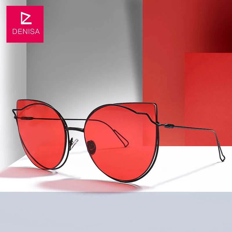 DENISA, Ретро стиль, красный кошачий глаз, солнцезащитные очки для женщин, модный бренд, стимпанк, Ретро стиль, для девушек, солнцезащитные очки, UV400, lunette de soleil femme, G18925