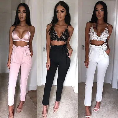 

Women Ladies Lace-up Drawstring Belt Pencil Stretch Casual Skinny High Waist Empire Solid Causal Summer Hot Capris Pant Trousers
