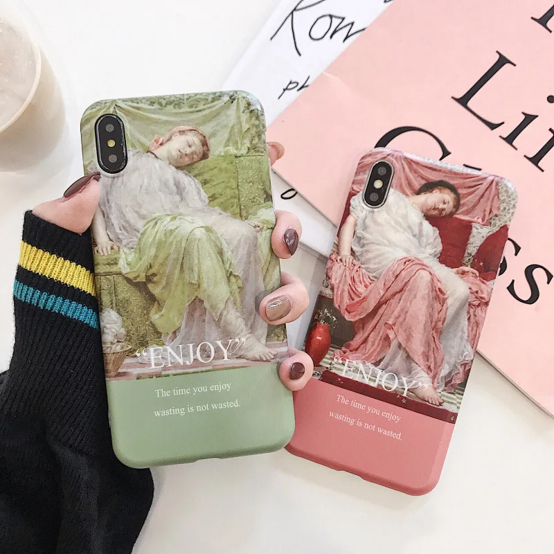 

Vintage Art Oil Painting Phone Case For iphone XS Max XR X Case For iphone 8 7 6s 6 plus Cover Fashion TPU Soft Cases Matte Capa