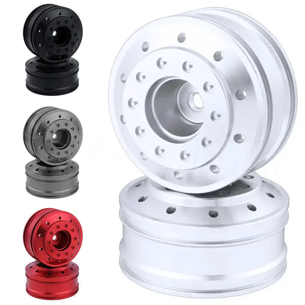 2pcs Twin Aluminum Wheels & Tires for Tamiya 1/14 RC Tractor Trailer