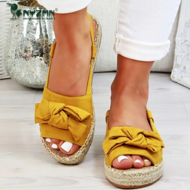 

Hemp Womens Sandals Flats Sandals For Summer Shoes Woman Peep Bow Casual Shoes Sandalias zapatos de Mujer For Women 2019