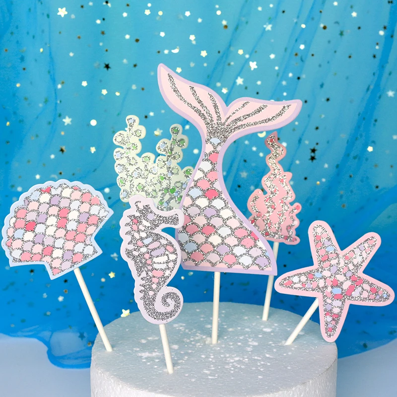 

Shiny underwater world cake topper homemade baking cake decoration Children's birthday parties baby shower wedding engagement