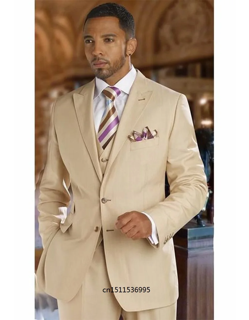 Champagne Men Suits 2 Buttons Groom Tuxedos Groomsmen Wedding Blazer