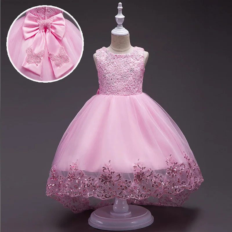 Новинка; Vestidos; летнее платье для девочек; коллекция года; костюмы для детей; платья принцессы для девочек-подростков; свадебное платье; кружевная детская одежда - Цвет: Pink