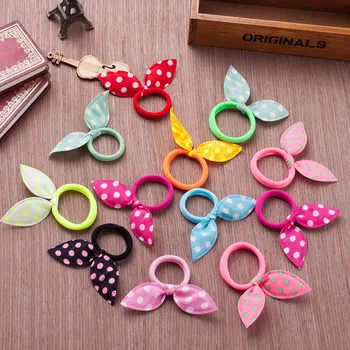 

DHL 2000Pcs Children Hair Band Cute Polka Dot Bow Rabbit Ears Headband Girl Ring Scrunchy Kids Ponytail Holder Hair Accessories