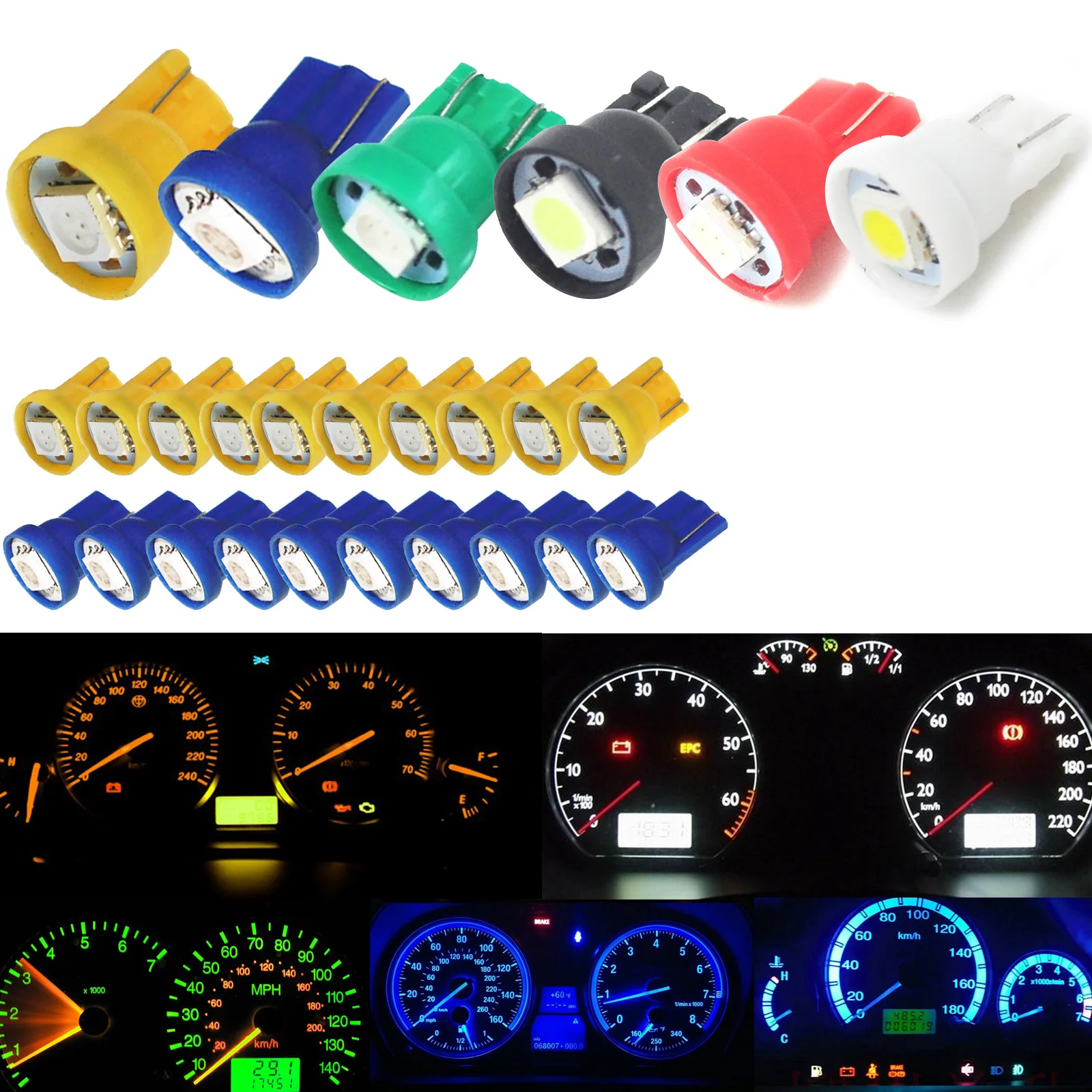 

10pcs T10 Wedge 5050 SMD Car LED Gauge Cluster Lights 147 152 Speedometer Lamps VS998