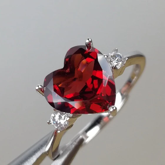 Garnet Red Gems Silver Ring Easily 925 Sterling Silver Charming Natural Red Ring