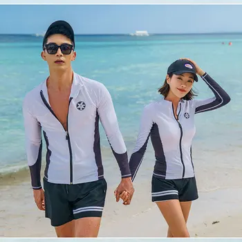 

2pc/set Men's Women's Rash Guard Long Sleeve Zip Up Swimsuit UV Sun Protection Top & Bottom Tankini Athletic Cover Up Swim Surf