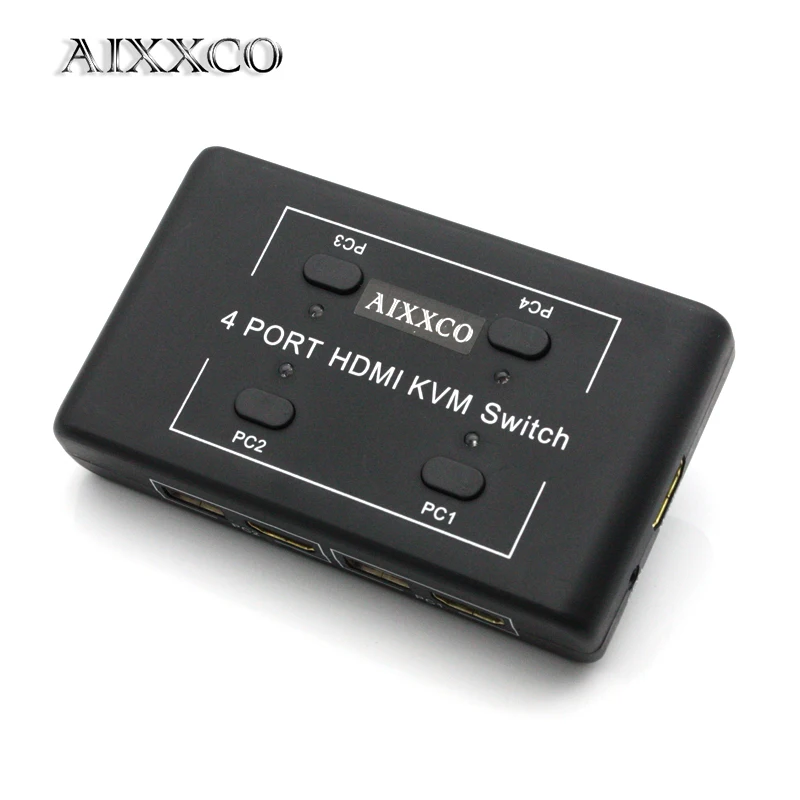  AIXXCO HDMI KVM Switch Switcher 4 Port PCs Sharing 4 Devices for Keyboard Mouse Printer Monitor Sel