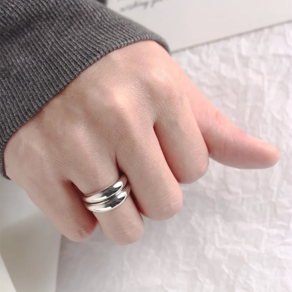 

Real 925 Sterling Silver Women Finger Rings Polished Round Adjustable Simple Wedding ring Female Jewelry